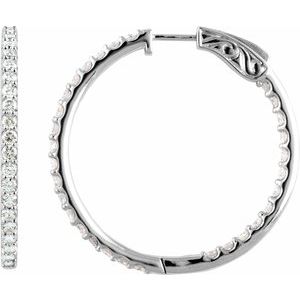 14K White 6 1/2 CTW Natural Diamond Inside-Outside 51 mm Hinged Hoop Earrings