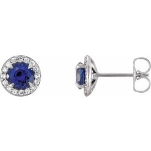 Sterling Silver 5 mm Lab-Grown Blue Sapphire & 1/8 CTW Natural Diamond Earrings