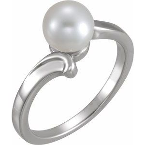 14K White Cultured White Akoya Pearl Ring