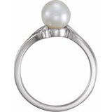 14K White Cultured White Akoya Pearl Ring
