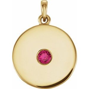 14K Yellow Natural Ruby Disc Pendant