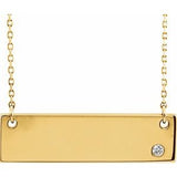 14K Yellow .03 CT Natural Diamond Engravable Bar 17" Necklace