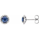 Platinum 4 mm Natural Blue Sapphire & 1/10 CTW Natural Diamond Earrings