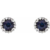 Platinum 4 mm Natural Blue Sapphire & 1/10 CTW Natural Diamond Earrings