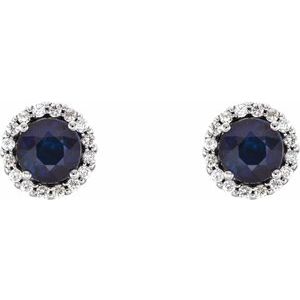 Platinum 4 mm Natural Blue Sapphire & 1/10 CTW Natural Diamond Earrings