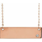 14K Rose .03 CT Natural Diamond Engravable Bar 17" Necklace