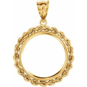 14K Yellow Coin Frame Bezel Pendant Mounting for 20x1.7 mm Coin