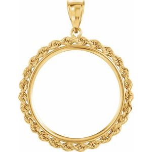 14K Yellow Coin Frame Bezel Pendant Mounting for 27x2.2 mm Coin