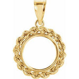 14K Yellow Rope Coin Frame Bezel Pendant Mounting for 13x1 mm Coin