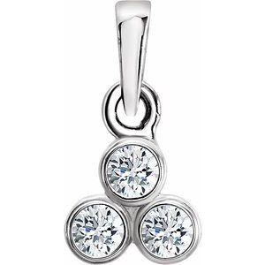 14K White 1/10 CTW Natural Diamond Three-Stone Pendant