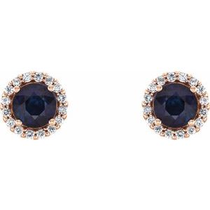 14K Rose 4 mm Natural Blue Sapphire & 1/10 CTW Natural Diamond Earrings