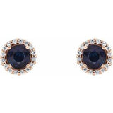 14K Rose 5 mm Natural Blue Sapphire & 1/8 CTW Natural Diamond Earrings