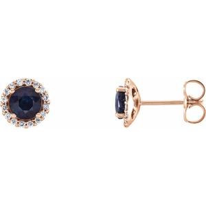 14K Rose 5 mm Natural Blue Sapphire & 1/8 CTW Natural Diamond Earrings