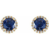 14K Yellow 4 mm Natural Blue Sapphire & 1/10 CTW Natural Diamond Earrings