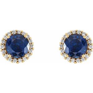 14K Yellow 4 mm Natural Blue Sapphire & 1/10 CTW Natural Diamond Earrings