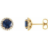 14K Yellow 4 mm Natural Blue Sapphire & 1/10 CTW Natural Diamond Earrings