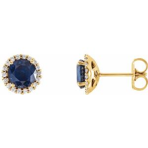 14K Yellow 4 mm Natural Blue Sapphire & 1/10 CTW Natural Diamond Earrings