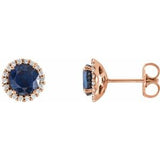 14K Rose 4 mm Natural Blue Sapphire & 1/10 CTW Natural Diamond Earrings