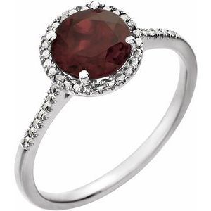 Sterling Silver Natural Mozambique Garnet & .01 CTW Natural Diamond Ring