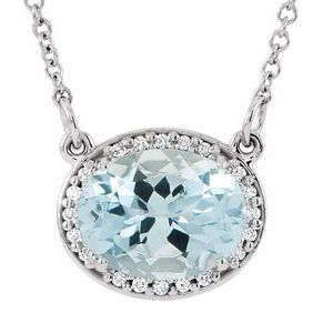 14K White Natural Blue Zircon & .04 CTW Natural Diamond 16 1/2" Necklace