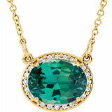 14K Yellow Lab-Grown Emerald & .04 CTW Natural Diamond 16 1/2" Necklace