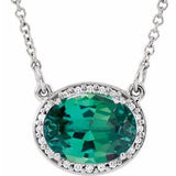 14K White Lab-Grown Emerald & .04 CTW Natural Diamond 16 1/2" Necklace