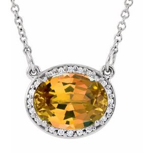 14K White Natural Citrine & .05 CTW Natural Diamond 16 1/2" Necklace