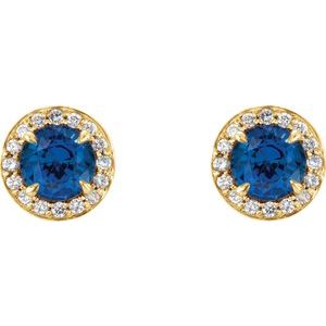 14K Yellow 5 mm Lab-Grown Blue Sapphire & 1/8 CTW Natural Diamond Earrings