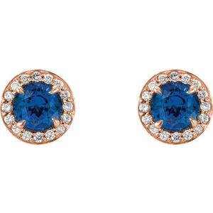 14K Rose 5 mm Lab-Grown Blue Sapphire & 1/8 CTW Natural Diamond Earrings