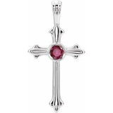 14K White Natural Ruby Cross Pendant