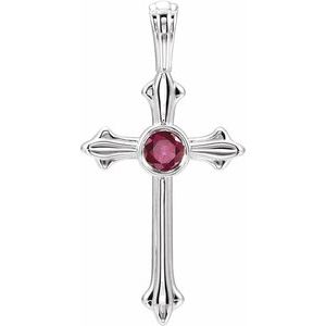 14K White Natural Ruby Cross Pendant