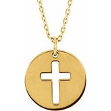 14K Yellow Pierced Cross Disc 16-18" Necklace