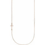 14K Rose Off-Center Sideways Cross 16" Necklace