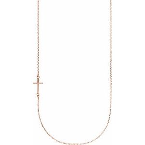 14K Rose Off-Center Sideways Cross 16" Necklace