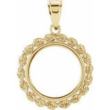 14K Yellow Rope Coin Frame Bezel Pendant Mounting for 16.5x1.1 mm Coin