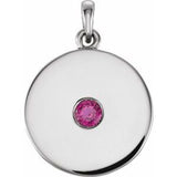 14K White Natural Ruby Disc Pendant
