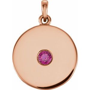 14K Rose Natural Ruby Disc Pendant