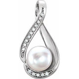 Sterling Silver Cultured White Freshwater Pearl & .03 CTW Natural Diamond Pendant