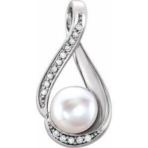 Sterling Silver Cultured White Freshwater Pearl & .03 CTW Natural Diamond Pendant