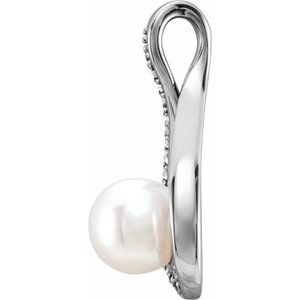Platinum Cultured White Freshwater Pearl & .03 CTW Natural Diamond Pendant