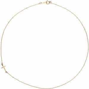 14K Yellow Off-Center Sideways Cross 16" Necklace