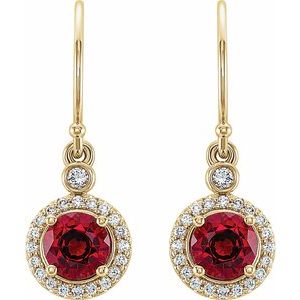 14K Yellow Lab-Grown Ruby & 1/8 CTW Natural Diamond Halo-Style Earrings