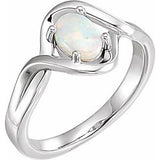 14K White Natural Opal Cabochon Ring
