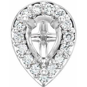 14K White 12x7 mm Pear 3-Prong Halo-Style Peg Setting