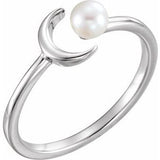 Sterling Silver Cultured White Freshwater Pearl Crescent Moon Ring