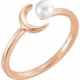 14K Rose Cultured White Freshwater Pearl Crescent Moon Ring