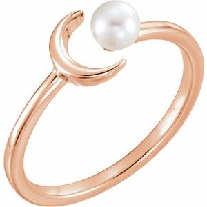 14K Rose Cultured White Freshwater Pearl Crescent Moon Ring