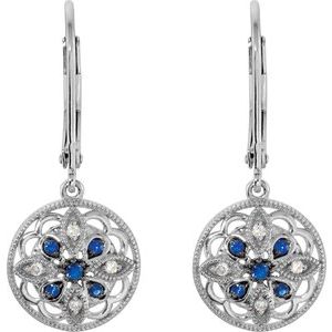 14K White Natural Blue Sapphire & .07 CTW Natural Diamond Earrings