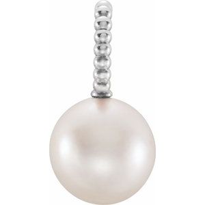 14K White Cultured White Freshwater Pearl Beaded Pendant