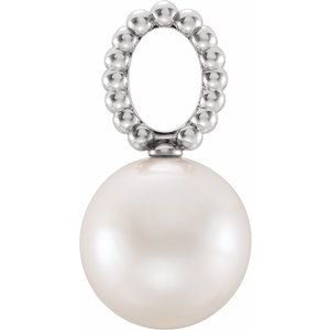 14K White Cultured White Freshwater Pearl Beaded Pendant